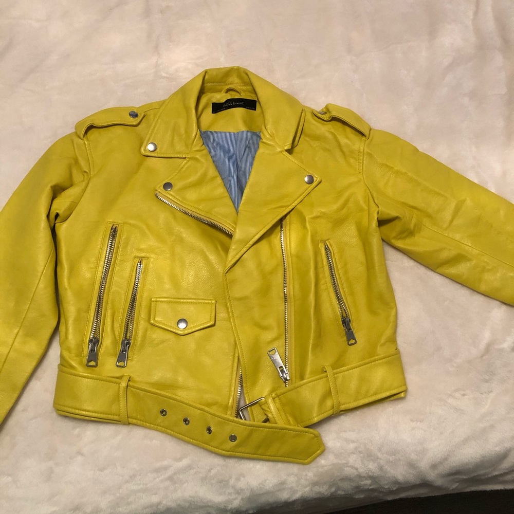 Yellow Zara leather jacket size small